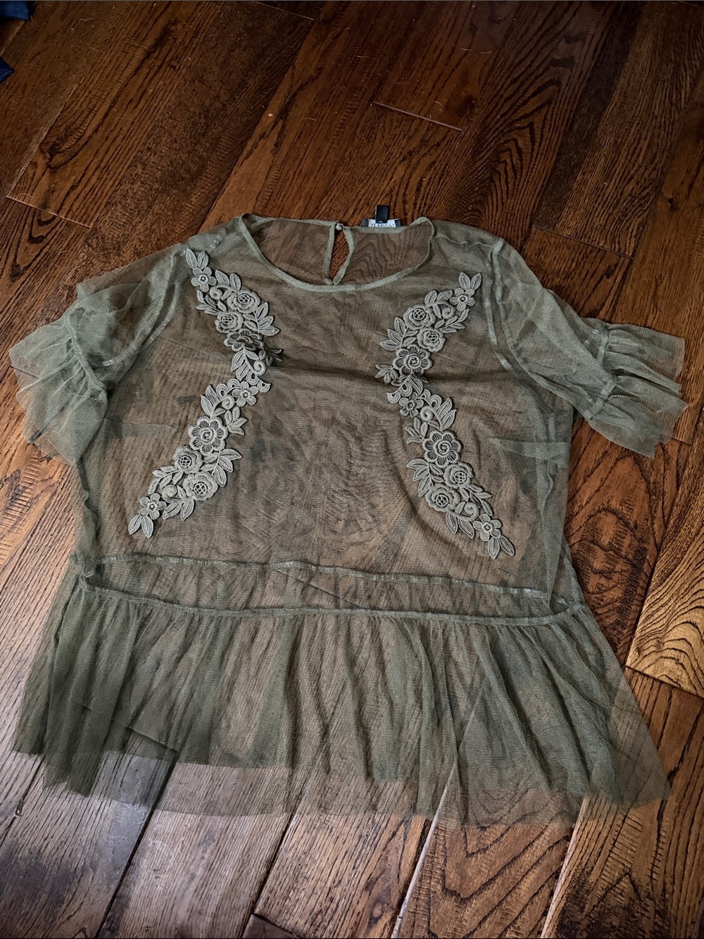 LANE BRYANT Sheer Olive Embroidered Peplum Top - Women Size 18/20